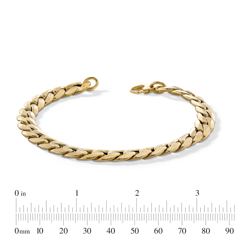 Main Image 2 of 10K Hollow Gold Diamond-Cut Center Curb Chain Bracelet Made in Italy - 8.5&quot;