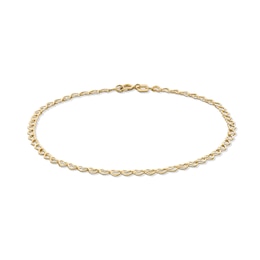 10K Solid Open Heart Link Chain Bracelet - 7.5&quot;