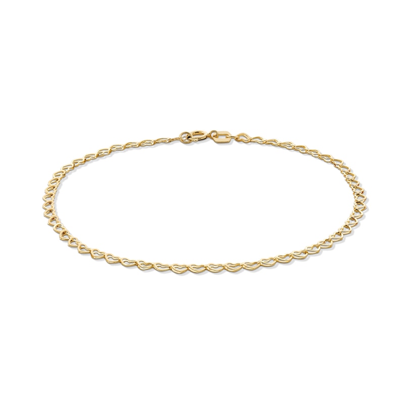 Main Image 1 of 10K Solid Open Heart Link Chain Bracelet - 7.5&quot;