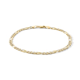 10K Solid Gold Diamond-Cut Figaro Chain Bracelet Made in Italy - 8.5&quot;