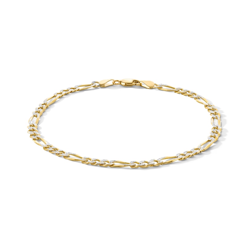 Main Image 1 of 10K Solid Gold Diamond-Cut Figaro Chain Bracelet Made in Italy - 8.5&quot;