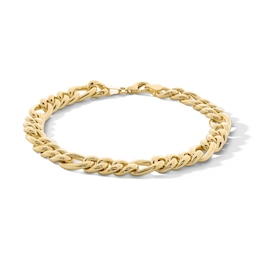 10K Hollow Gold Bonded Figaro Chain Bracelet Made in Italy - 8.5&quot;