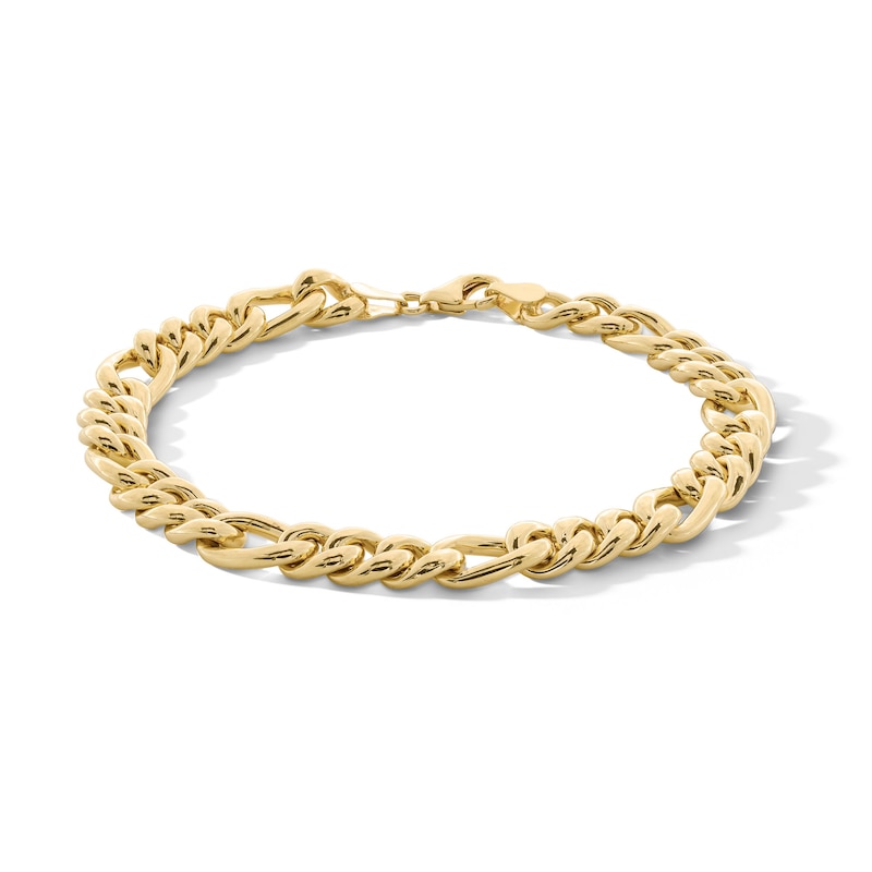 Main Image 1 of 10K Hollow Gold Bonded Figaro Chain Bracelet Made in Italy - 8.5&quot;