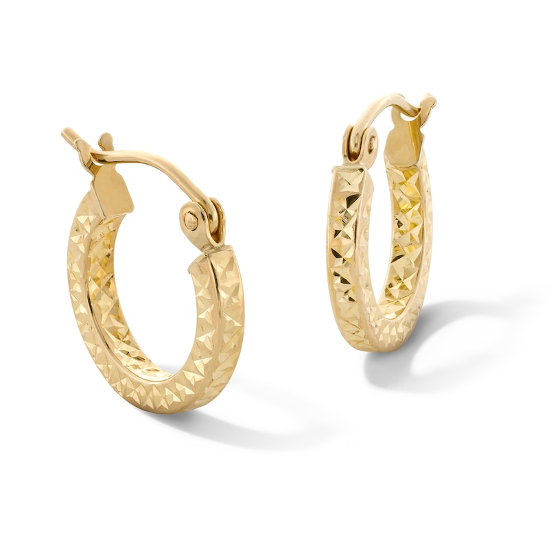 Main Image 1 of 10K Hollow Gold Diamond-Cut Square Hoops