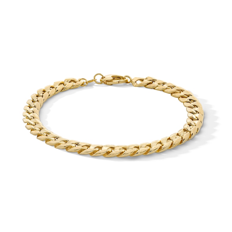 Main Image 1 of 10K Hollow Gold Diamond-Cut Cuban Chain Bracelet Made in Italy - 7.5&quot;