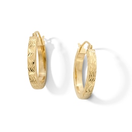 10K Hollow Gold Diamond-Cut Chevron Hoops