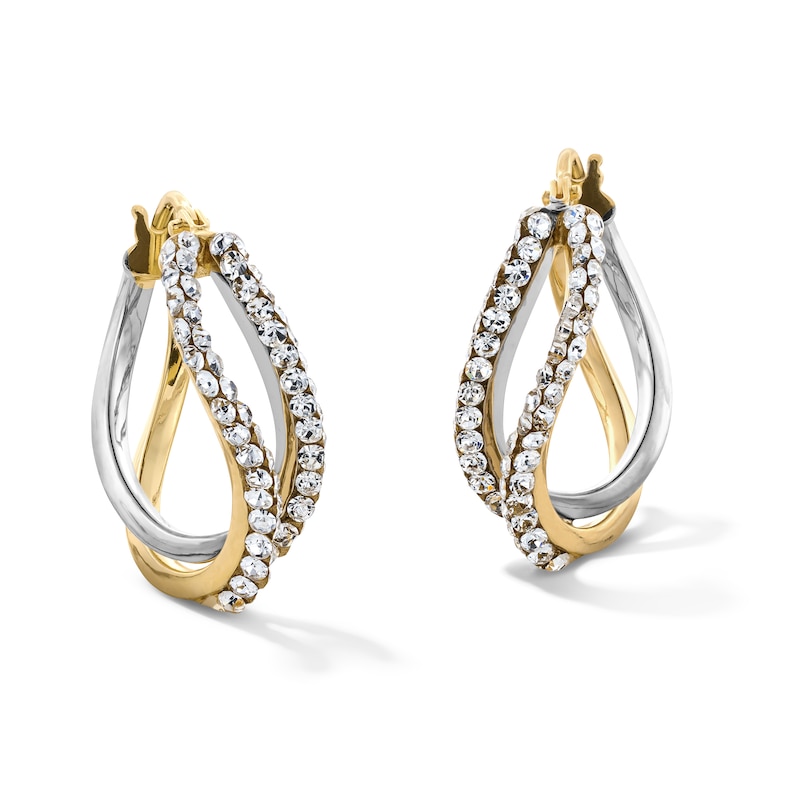 Main Image 1 of 10K Gold Crystal Twisted Split Two-Tone Hoops