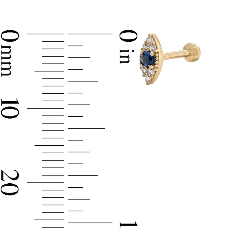 Main Image 2 of 14K Hollow Gold CZ and Blue Glass Evil Eye Stud - 18G 5/16&quot;