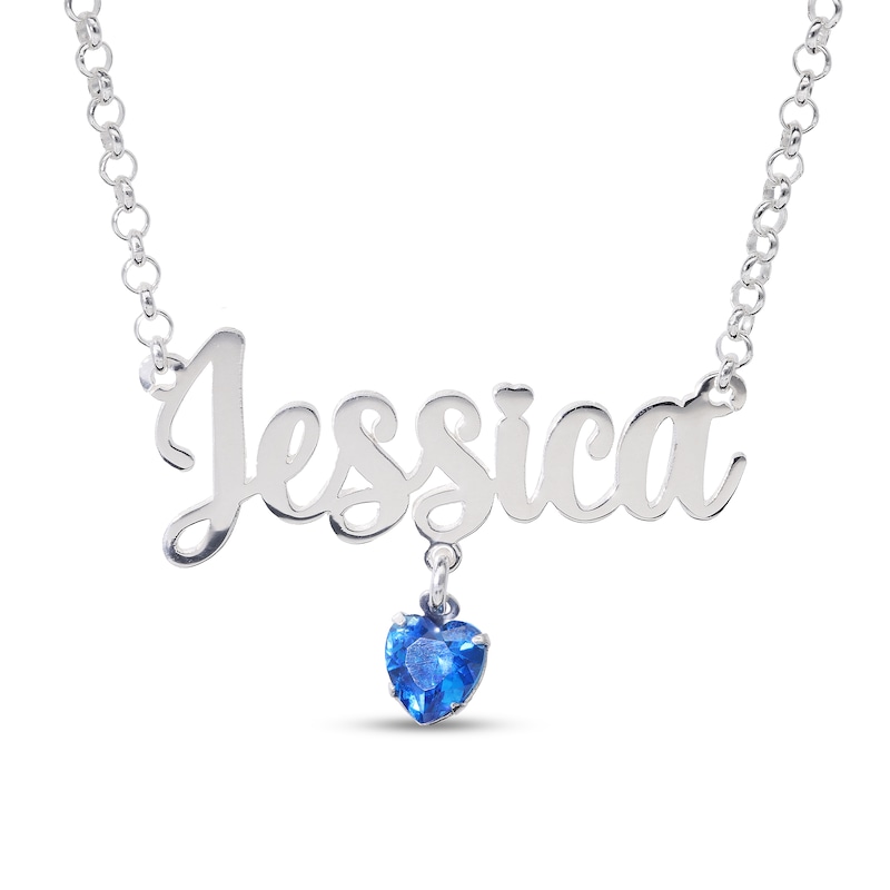 Main Image 2 of Sterling Silver Birthstone Name Rolo Necklace - 16&quot;