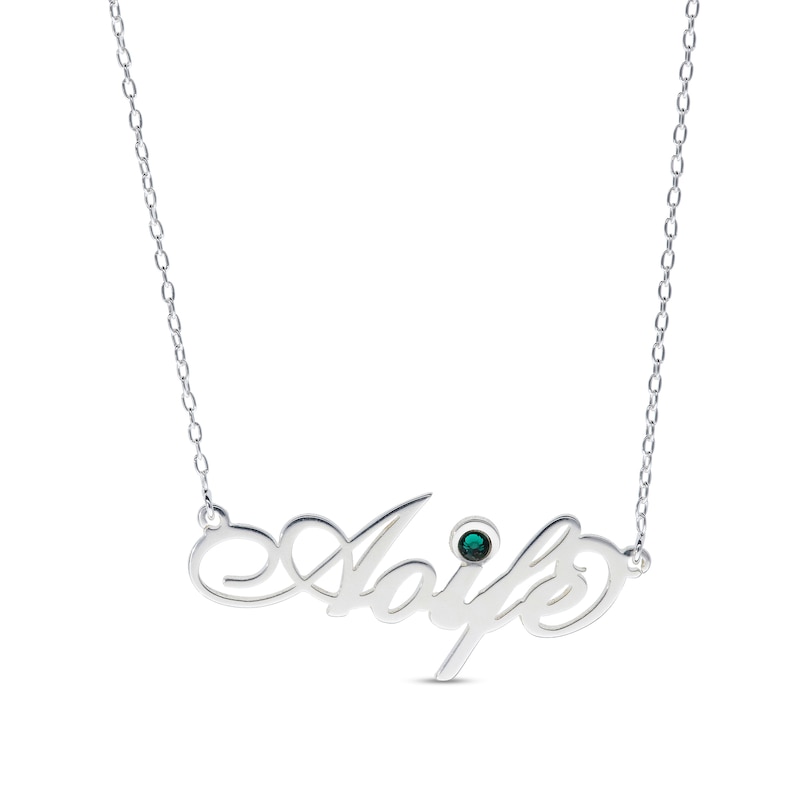 Main Image 1 of Sterling Silver Birthstone Fancy Name Rolo Necklace - 16&quot;