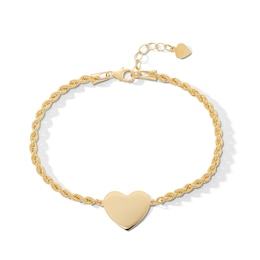 10K Hollow Gold Heart Rope Chain Bracelet - 7&quot; + 1&quot;