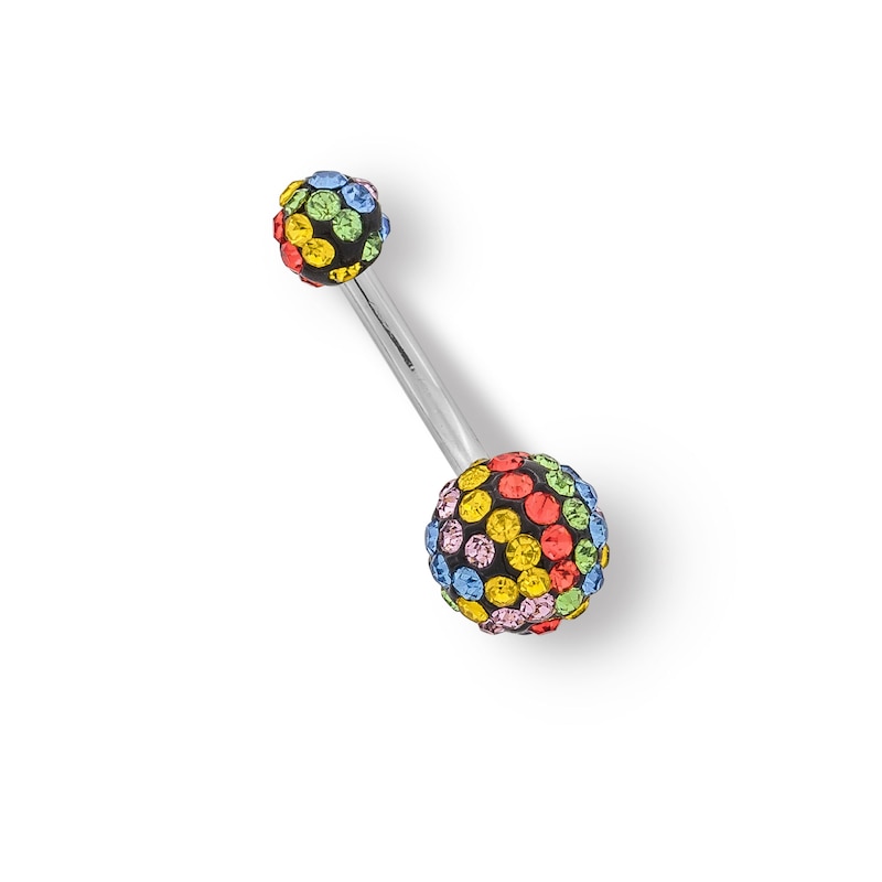 Main Image 1 of Stainless Steel Crystal Multi-Color Double Ball Belly Ring - 14G 3/8&quot;