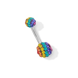 Stainless Steel Crystal Rainbow Double Ball Belly Ring - 14G 3/8&quot;