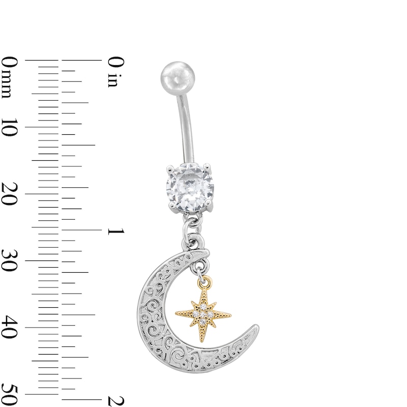 Main Image 2 of Yellow Ion Plated CZ Moon and Star Belly Button Ring - 14G 7/16&quot;