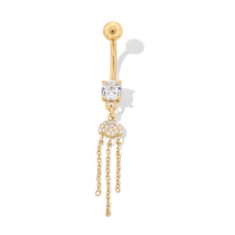 Yellow Ion Plated CZ Cloud Chains Dangle Belly Ring - 14G 7/16&quot;