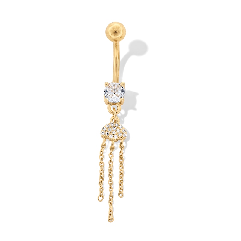 Main Image 1 of Yellow Ion Plated CZ Cloud Chains Dangle Belly Ring - 14G 7/16&quot;