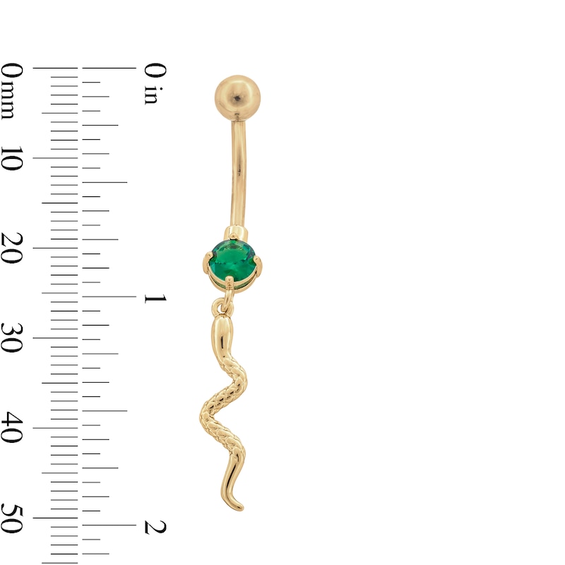 Main Image 2 of Yellow Ion Plated Green Simulated Crystal Snake Dangle Belly Ring - 14G 7/16&quot;