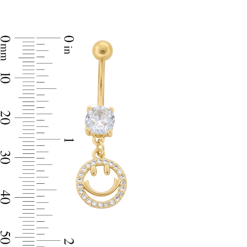 Main Image 2 of Yellow Ion Plated CZ Smiley Dangle Belly Ring - 14G 7/16&quot;