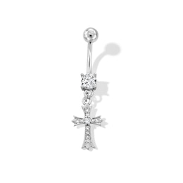 Stainless Steel CZ Cross Dangle Belly Ring - 14G 7/16&quot;