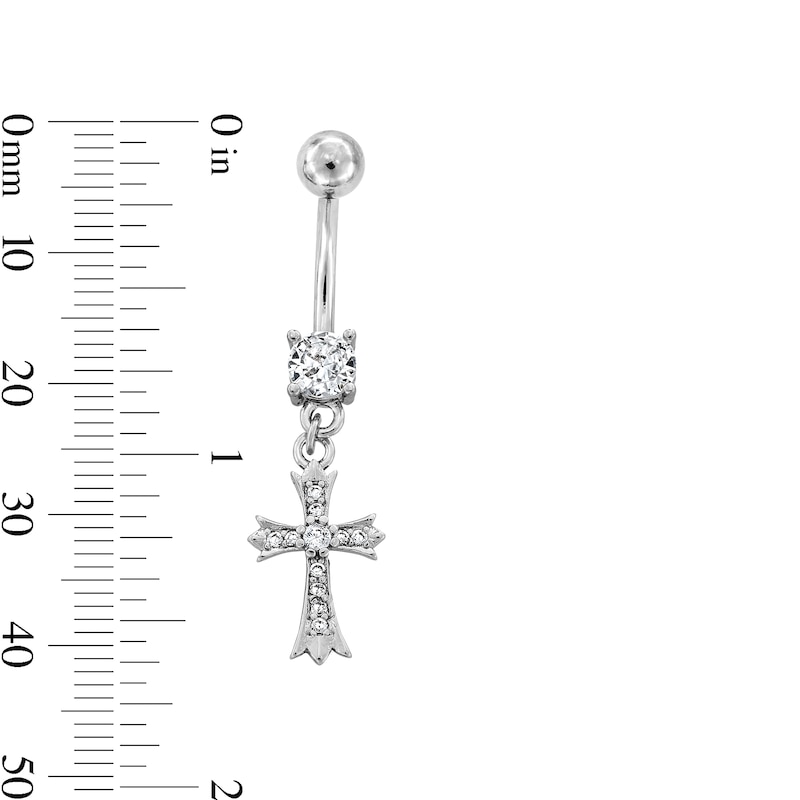 Main Image 2 of Stainless Steel CZ Cross Dangle Belly Ring - 14G 7/16&quot;