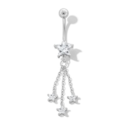 Stainless Steel CZ Star Chains Dangle Belly Ring - 14G 7/16"