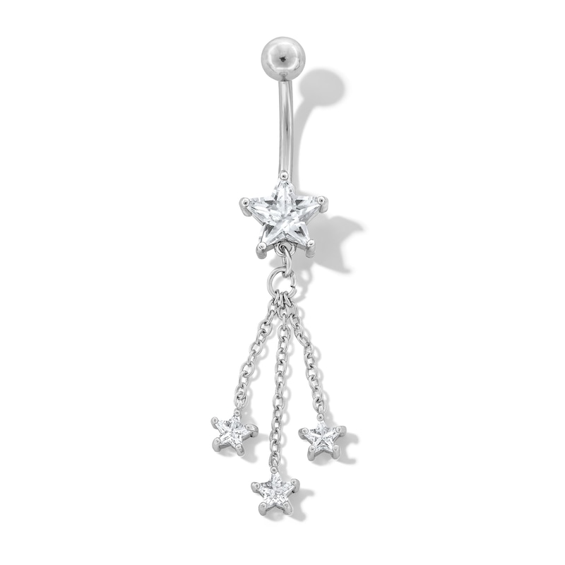 Main Image 1 of Stainless Steel CZ Star Chains Dangle Belly Ring - 14G 7/16&quot;