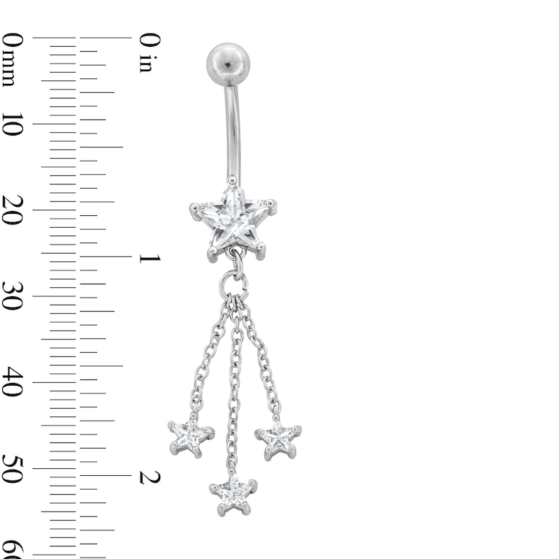 Main Image 2 of Stainless Steel CZ Star Chains Dangle Belly Ring - 14G 7/16&quot;