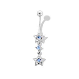 Stainless Steel Blue CZ Star Dangle Belly Ring - 14G 7/16"