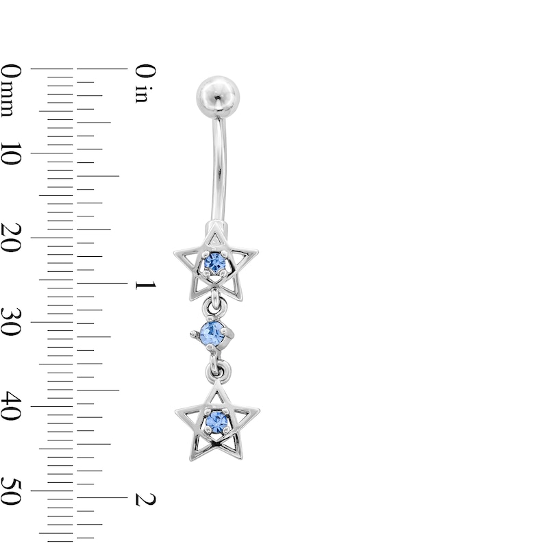 Main Image 2 of Stainless Steel Blue CZ Star Dangle Belly Ring - 14G 7/16&quot;