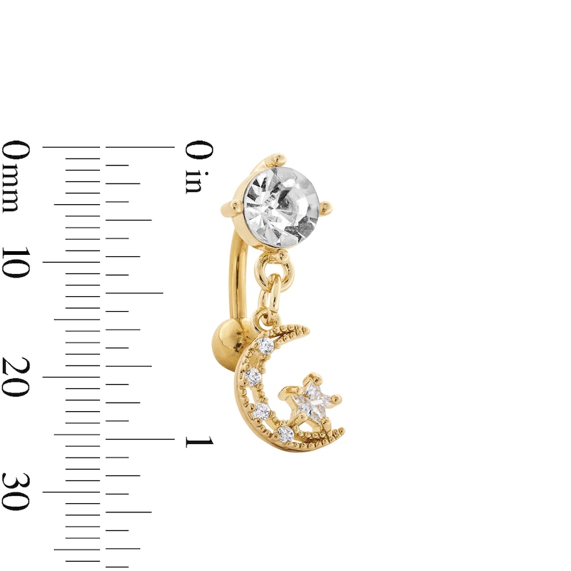 Main Image 2 of Yellow Ion Plated CZ Moon and Star Belly Ring - 14G 7/16&quot;