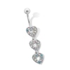 Thumbnail Image 1 of Stainless Steel Iridescent CZ Triple Heart Belly  Ring - 14G 7/16&quot;