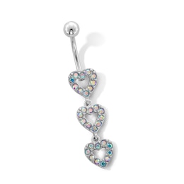 Stainless Steel Iridescent CZ Triple Heart Belly  Ring - 14G 7/16&quot;