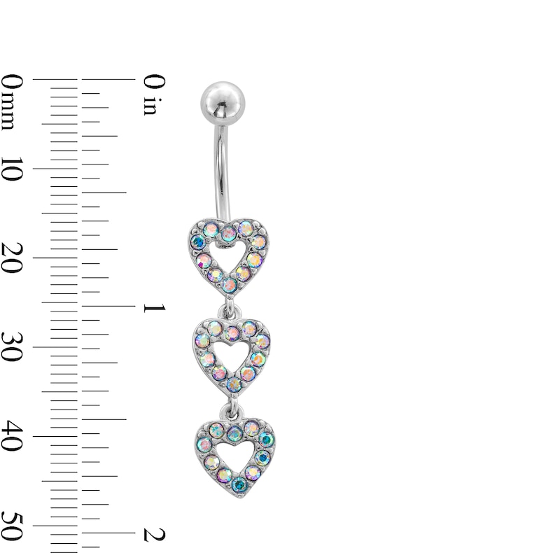 Main Image 2 of Stainless Steel Iridescent CZ Triple Heart Belly  Ring - 14G 7/16&quot;