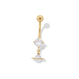 Yellow Ion Plated CZ Planet Dangle Belly Ring - 14G 7/16&quot;