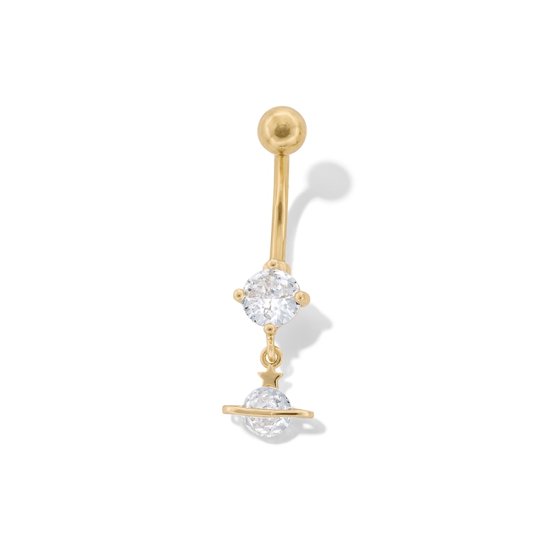 Main Image 1 of Yellow Ion Plated CZ Planet Dangle Belly Ring - 14G 7/16&quot;