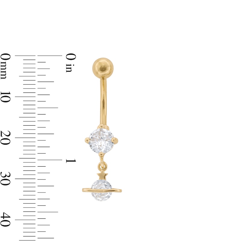 Main Image 2 of Yellow Ion Plated CZ Planet Dangle Belly Ring - 14G 7/16&quot;