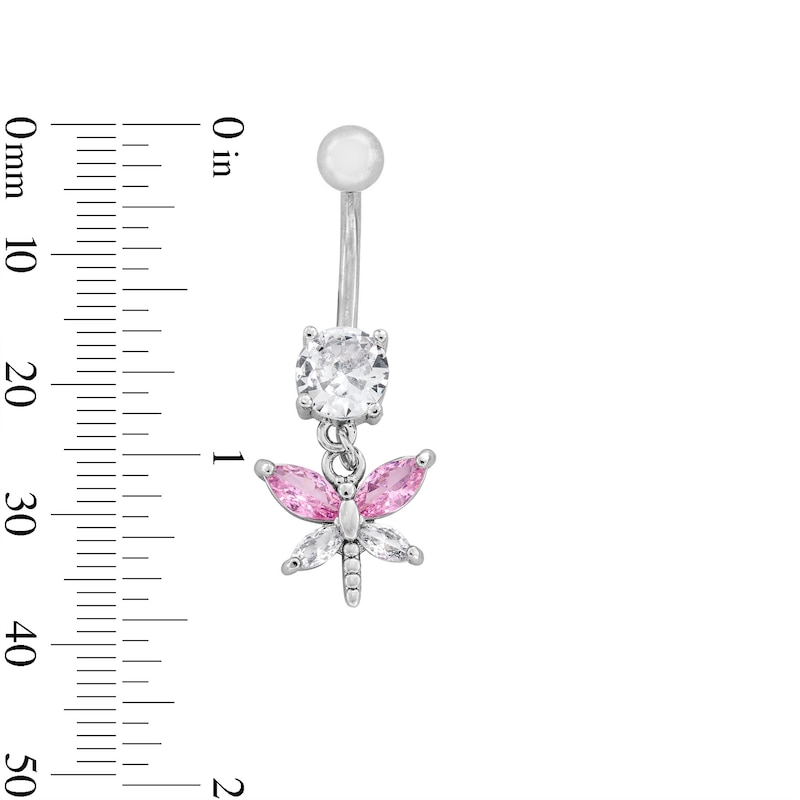 Main Image 3 of Stainless Steel Pink CZ Dragonfly Belly Ring - 14G 7/16&quot;