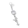 Thumbnail Image 1 of Stainless Steel CZ Heart And Butterfly Belly Ring - 14G 7/16&quot;