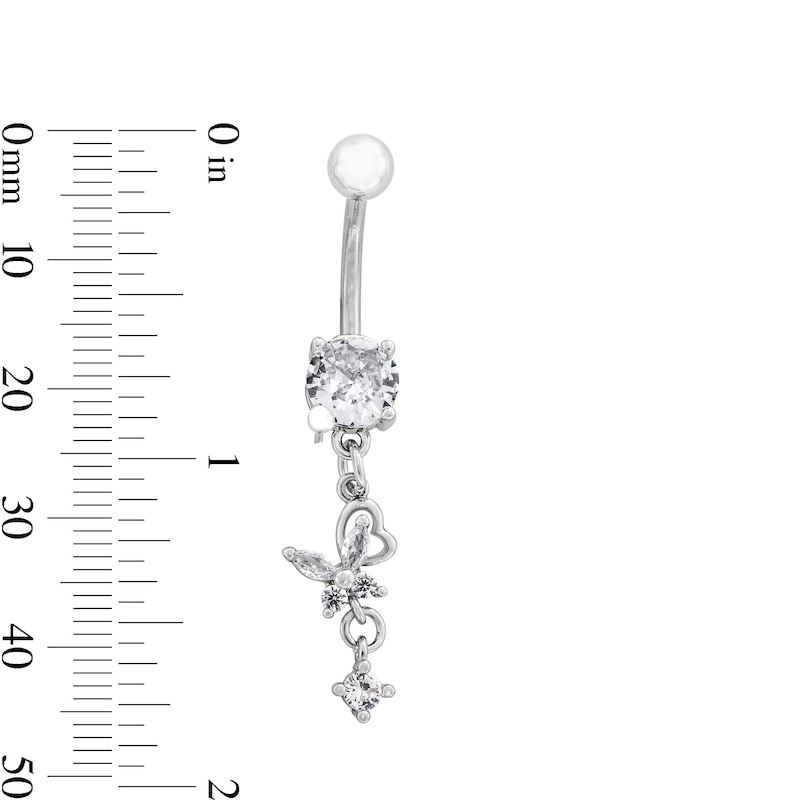 Main Image 3 of Stainless Steel CZ Heart And Butterfly Belly Ring - 14G 7/16&quot;