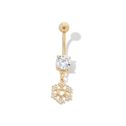 Yellow Ion Plated CZ Snowflake Dangle Belly Ring - 14G 7/16&quot;