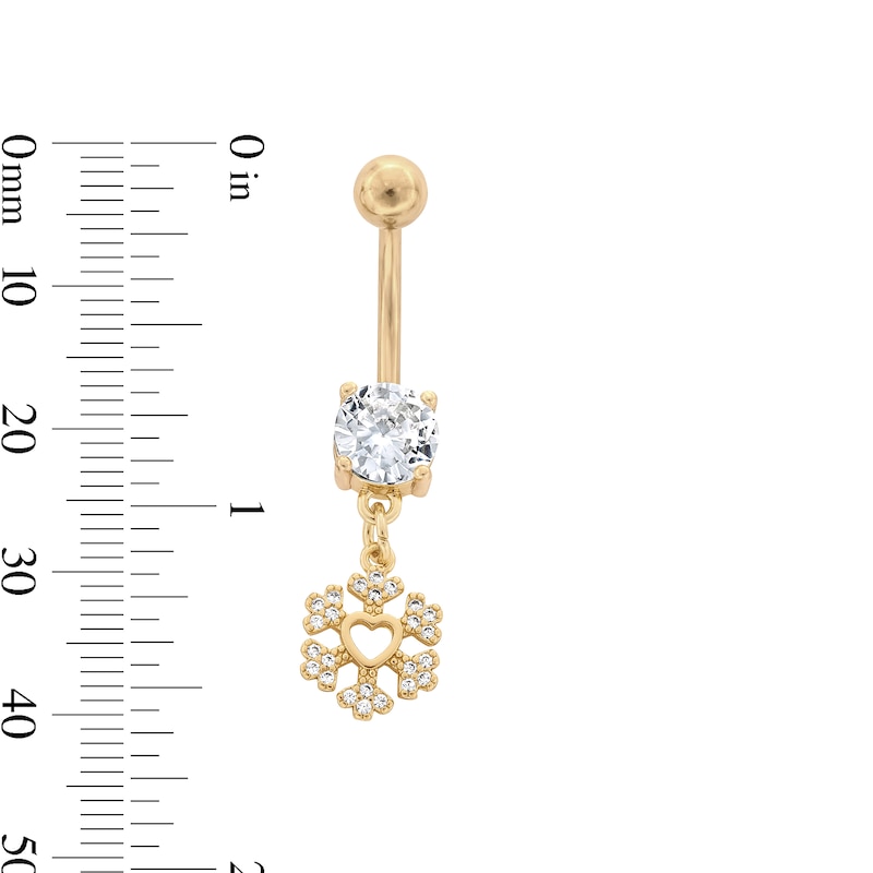 Main Image 2 of Yellow Ion Plated CZ Snowflake Dangle Belly Ring - 14G 7/16&quot;