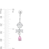 Thumbnail Image 2 of Stainless Steel Pink CZ Pear Dangle Belly Ring - 14G 7/16&quot;