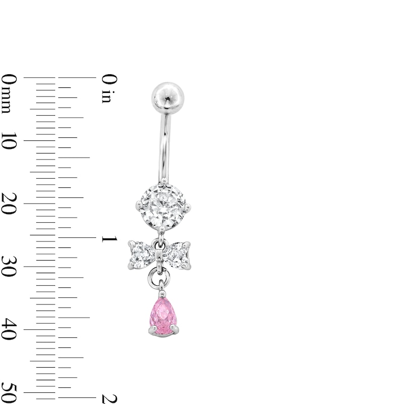 Main Image 2 of Stainless Steel Pink CZ Pear Dangle Belly Ring - 14G 7/16&quot;