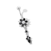 Thumbnail Image 1 of Stainless Steel Black CZ Flower Dangle Belly Ring - 14G 7/16&quot;