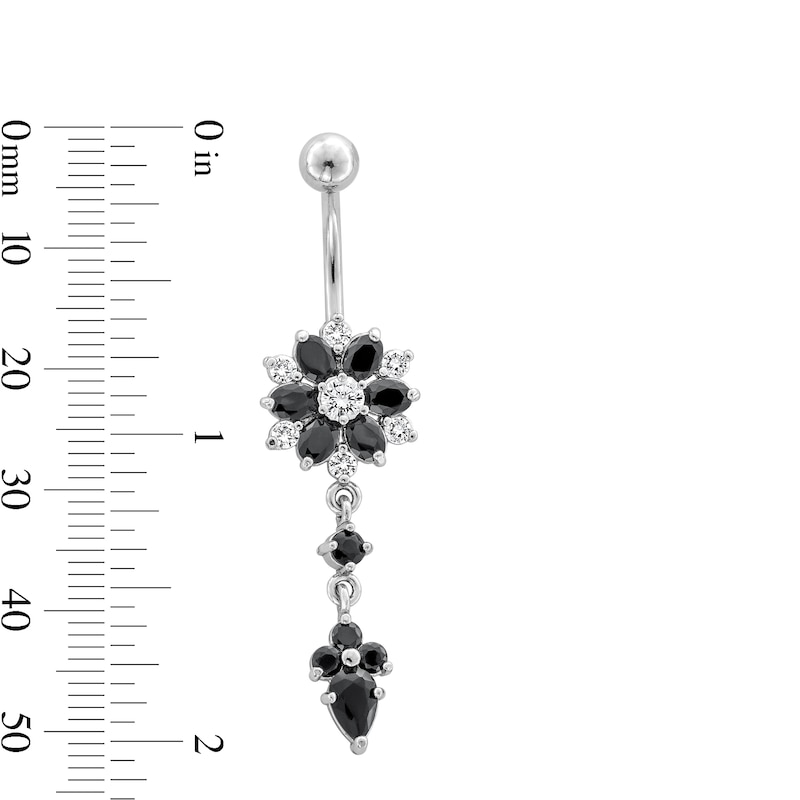 Main Image 2 of Stainless Steel Black CZ Flower Dangle Belly Ring - 14G 7/16&quot;