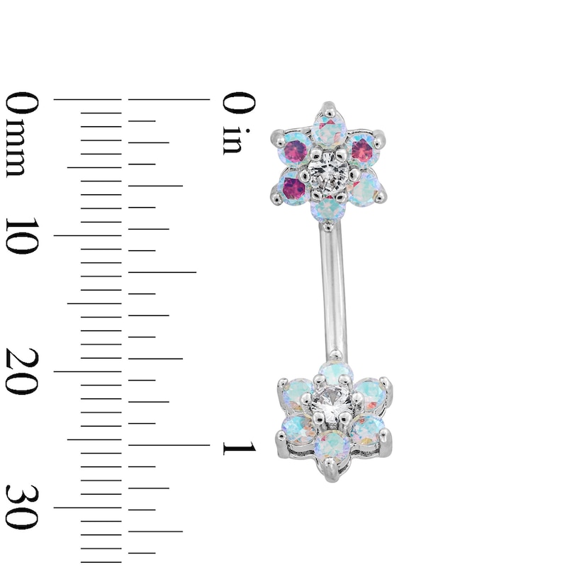 Main Image 3 of Stainless Steel Iridescent CZ Flower Belly Ring - 14G 7/16&quot;