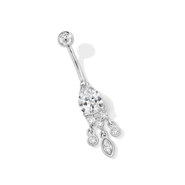 Stainless Steel CZ Oval Dangle Belly Ring - 14G 7/16&quot;