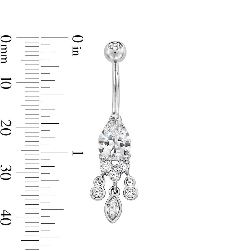 Main Image 2 of Stainless Steel CZ Oval Dangle Belly Ring - 14G 7/16&quot;