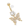 Thumbnail Image 1 of Yellow Ion Plated CZ Butterfly Dangle Belly Ring - 14G 3/8&quot;