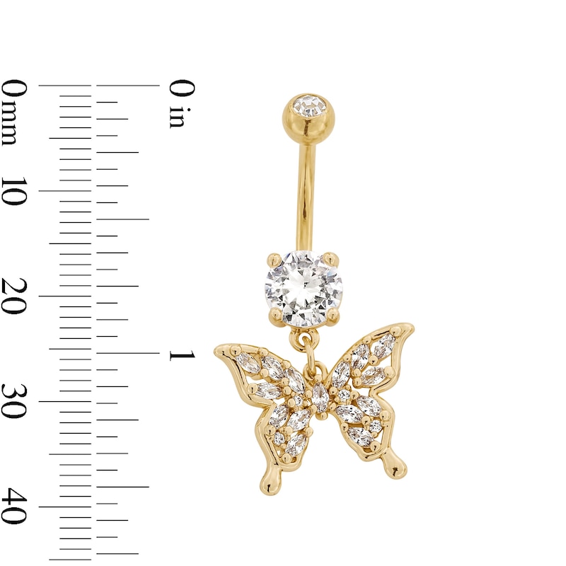 Main Image 2 of Yellow Ion Plated CZ Butterfly Dangle Belly Ring - 14G 3/8&quot;